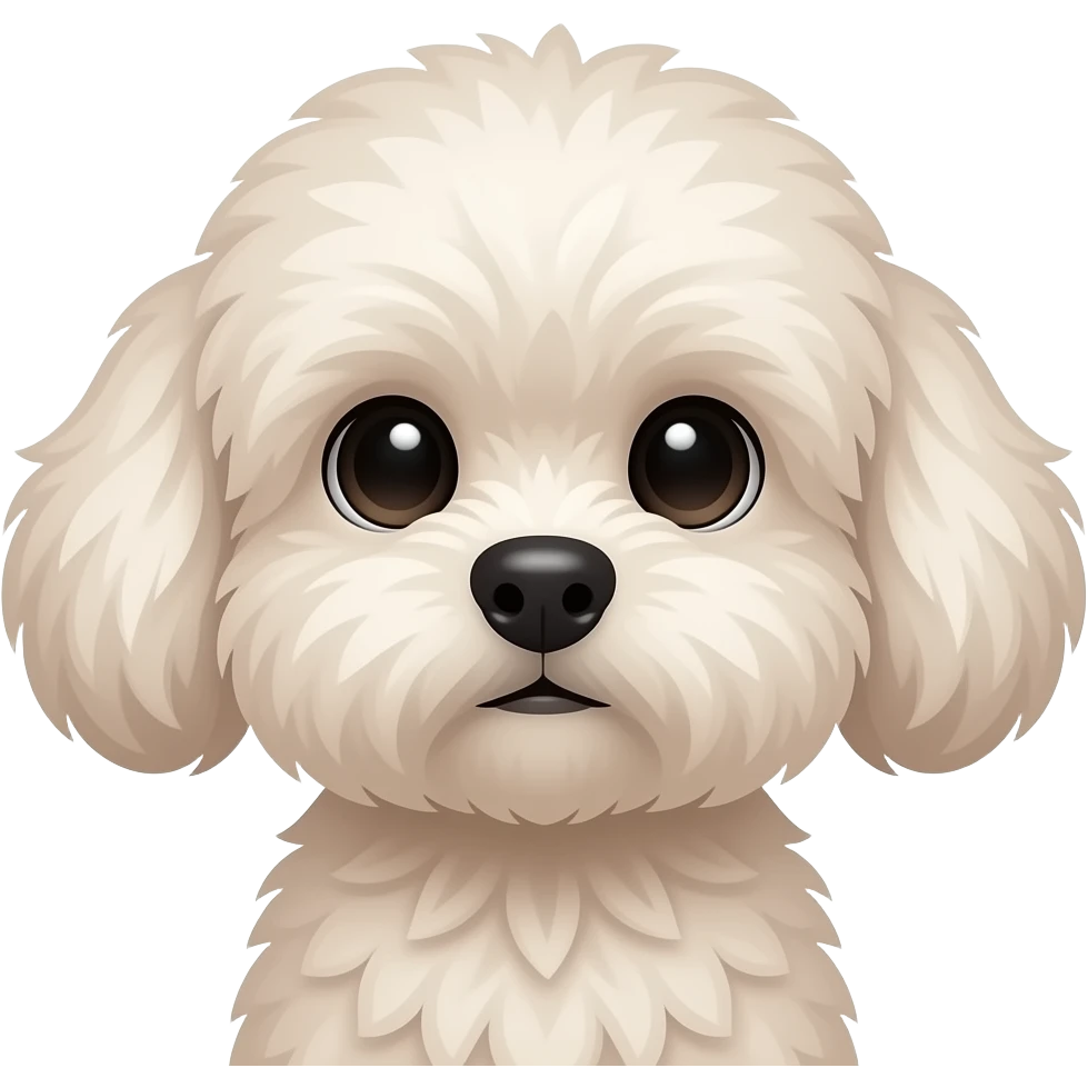 Very small fluffy dog research, crop face for profile, look front, no body emoji