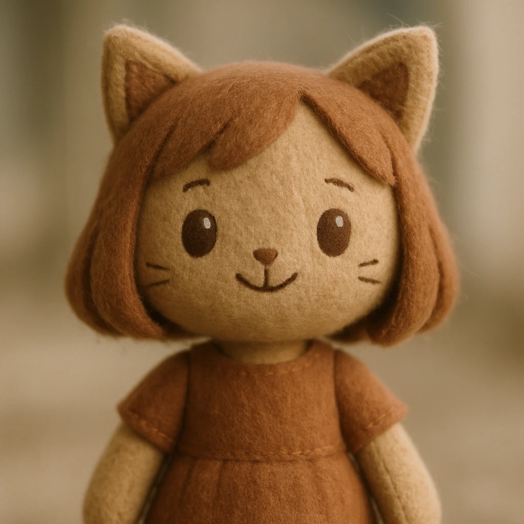 cat girl, soft fabric texture, cat ears, huggable, cute emoji