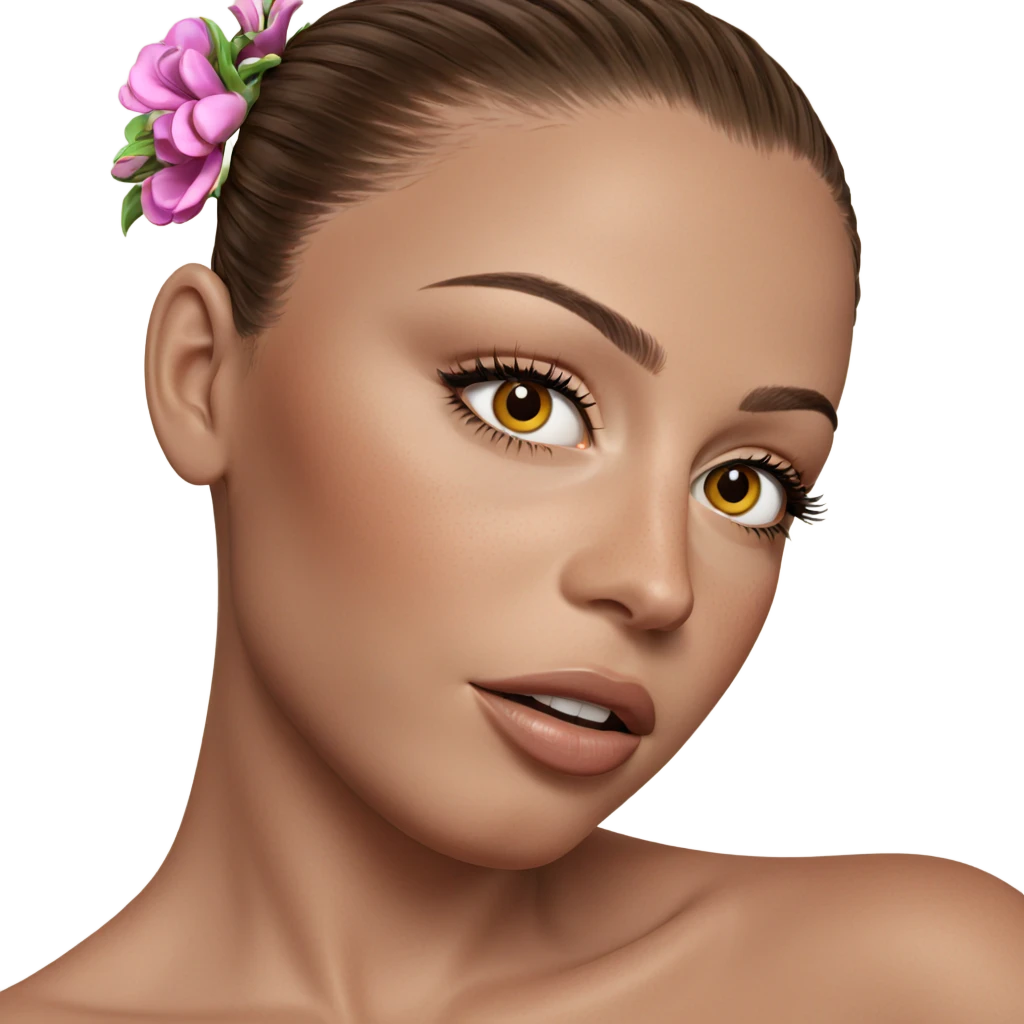 brown haired girl with flower emoji