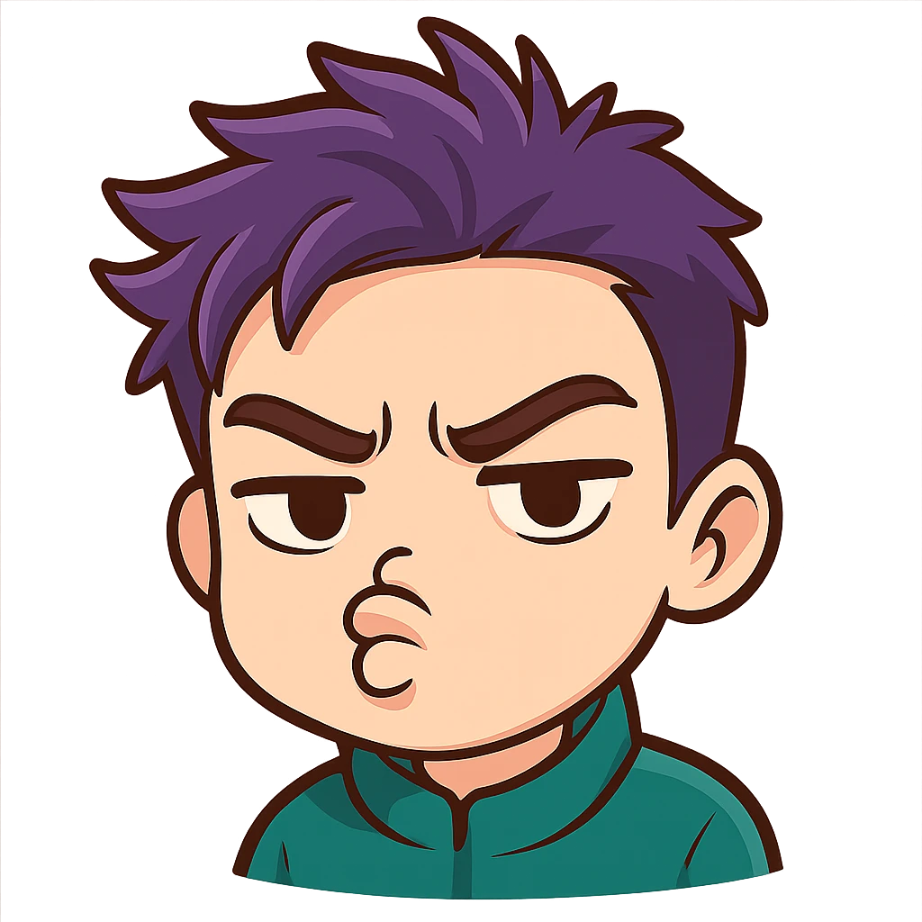 Create a cartoon emoji style head closely matching the person's facial features and expression, with a transparent background. emoji