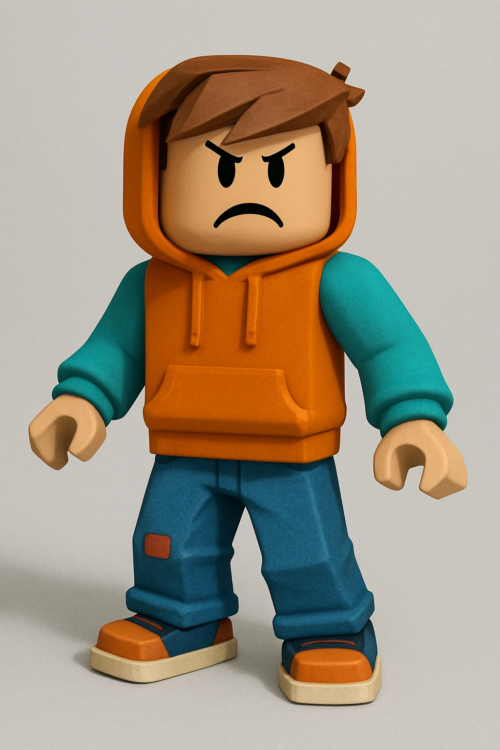 Edit the character in the original Roblox style with an angry expression, keeping the original Roblox style and background. emoji