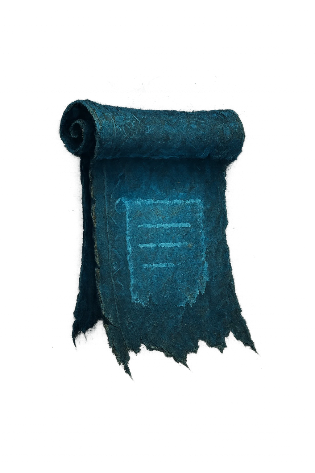 Windows 11 Notepad icon as an ancient blue scroll, Elden Ring note style, magical glow, tattered edges, subtle runic patterns, no text, just the notepad look, option 3 emoji