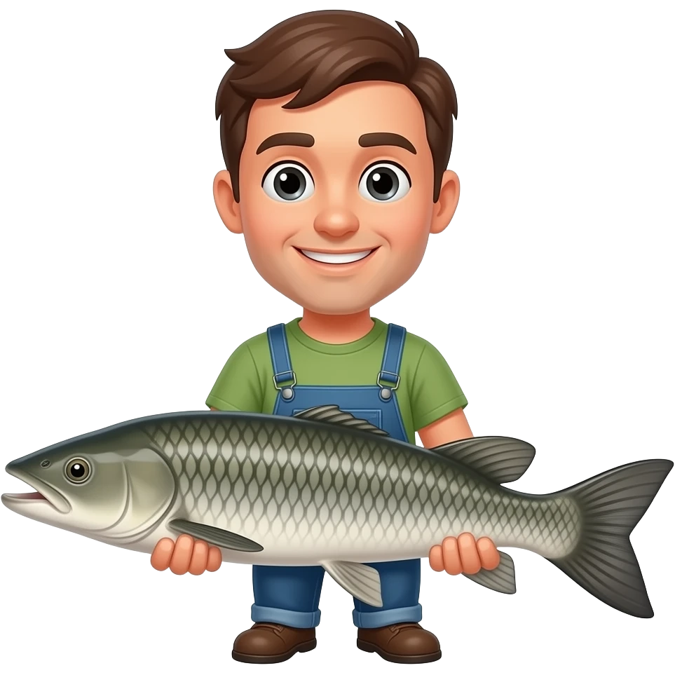 a guy holding onto a flopping arapaima fish emoji