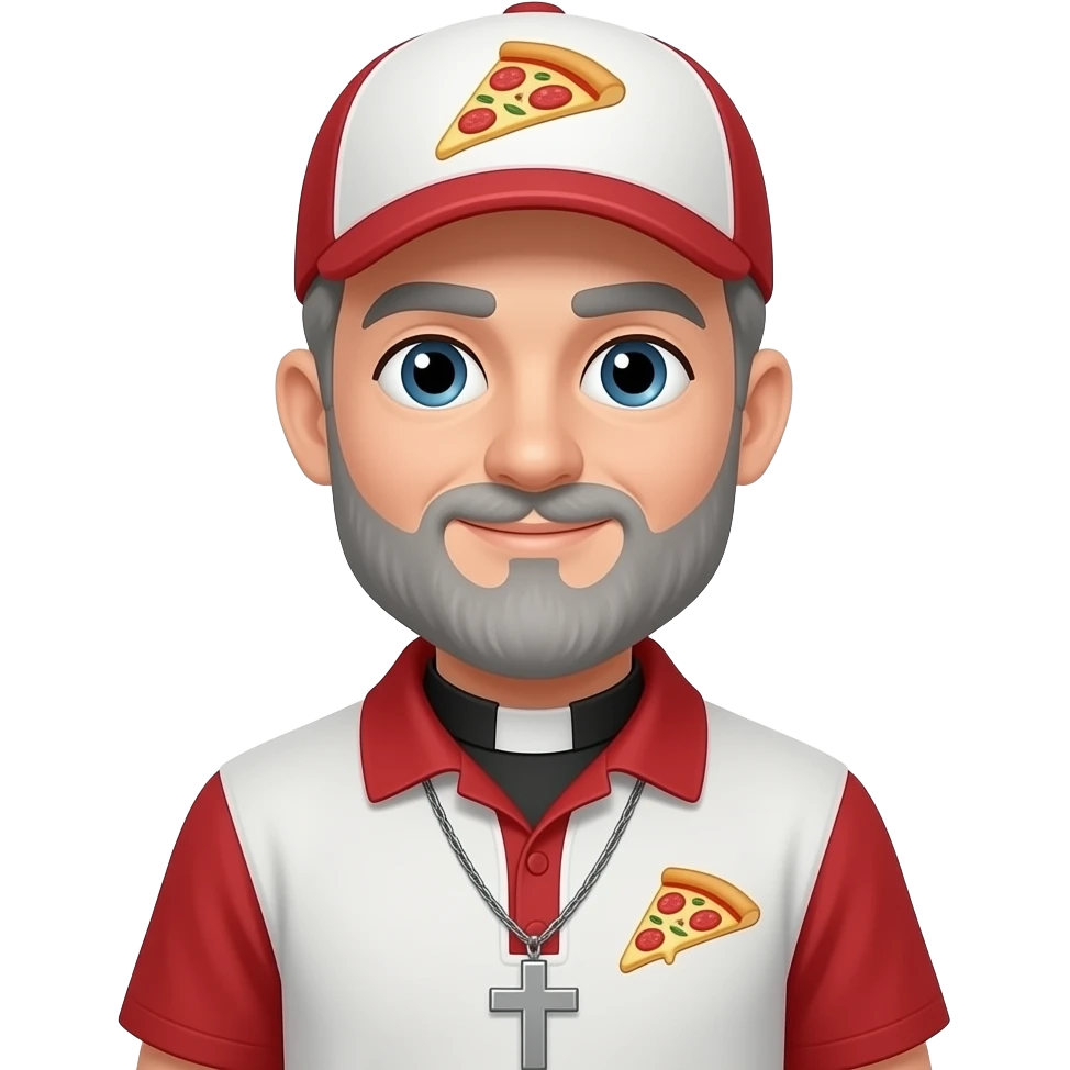 The priest with grey beard as a pizza delivery guy emoji