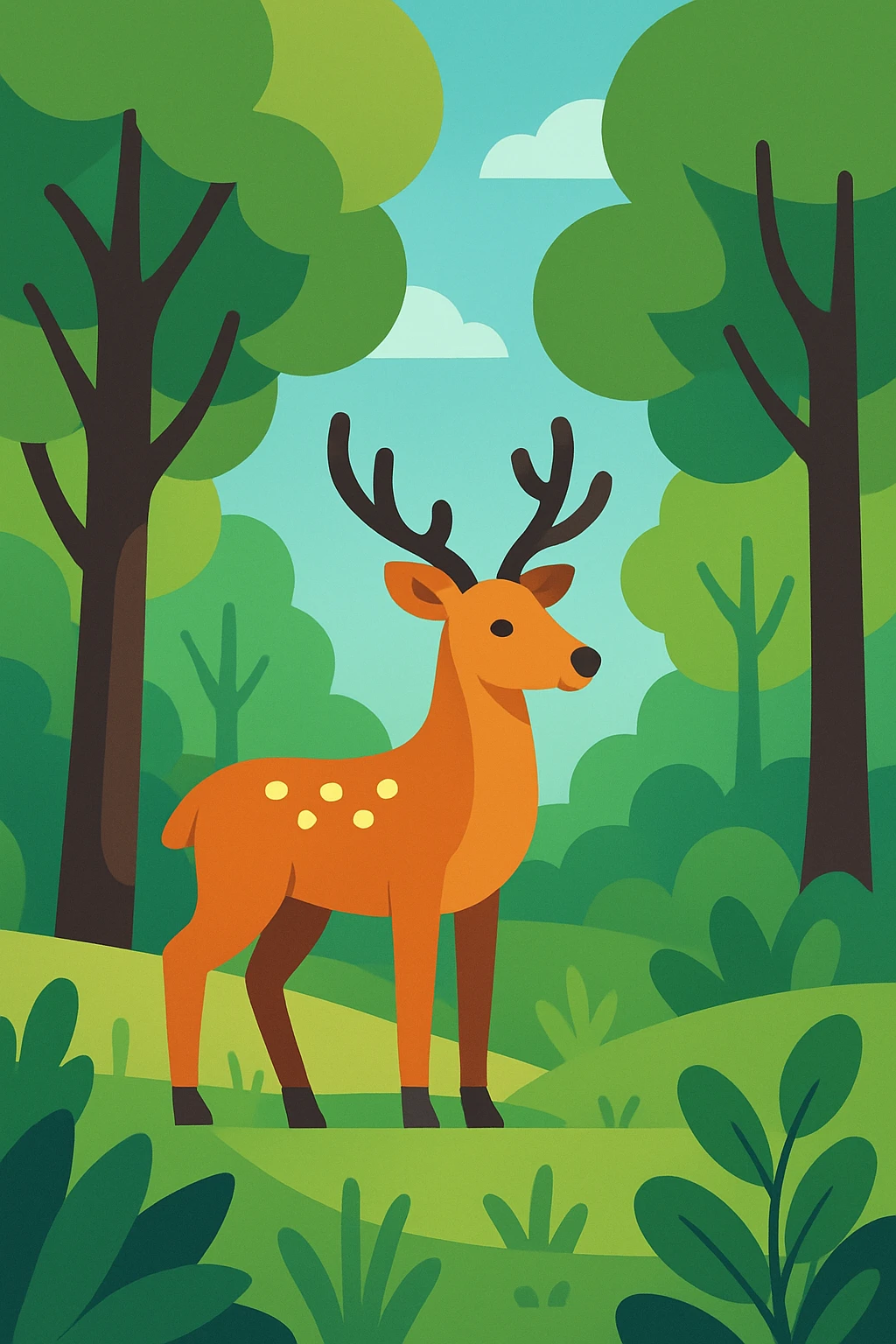 Flat design style deer in the forest emoji