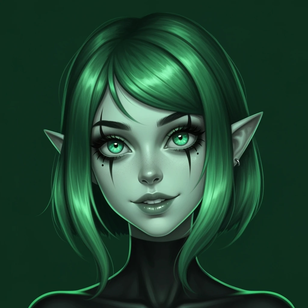 green goth profile banner, cute, expressive, minimal, variation 4 emoji