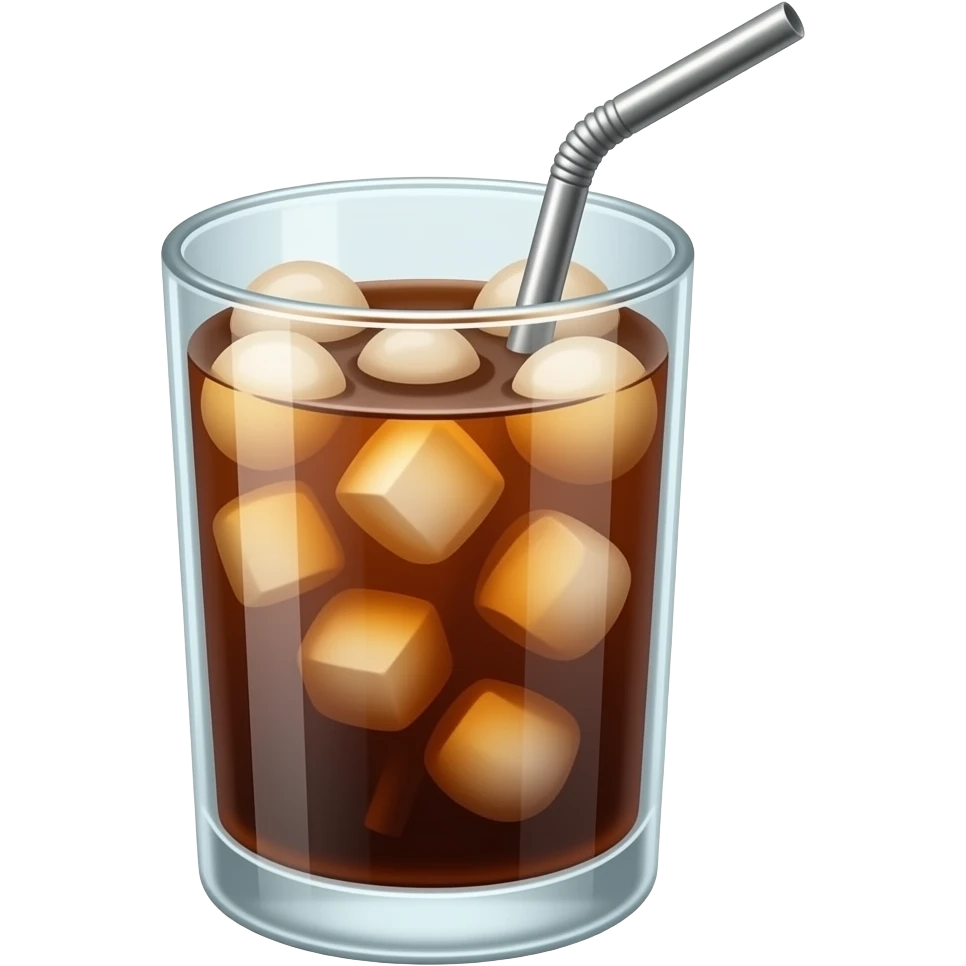 iced coffee with milk in a glass cup with a metal straw emoji