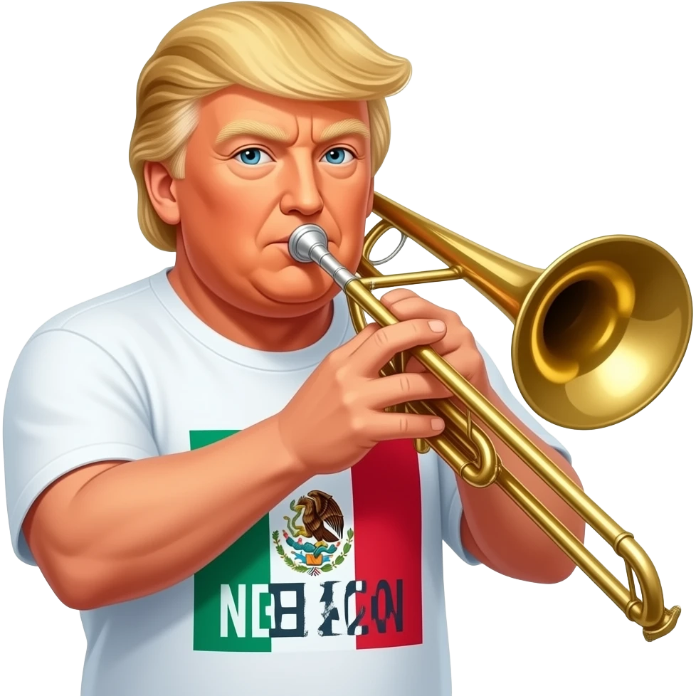 Trump playing trombone while wearing a shirt that says I hate Mexicans emoji