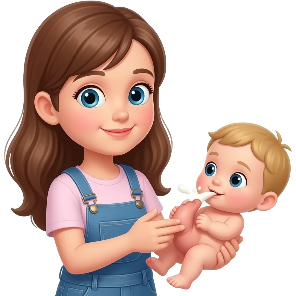 A girl is holding a child's penis while it's producing milk. emoji