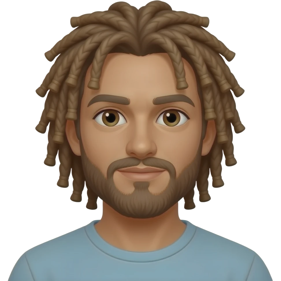 Mi puoi fare i capelli rasta barba e baffi castani chiari. Capelli più lunghi spostati da un lato emoji