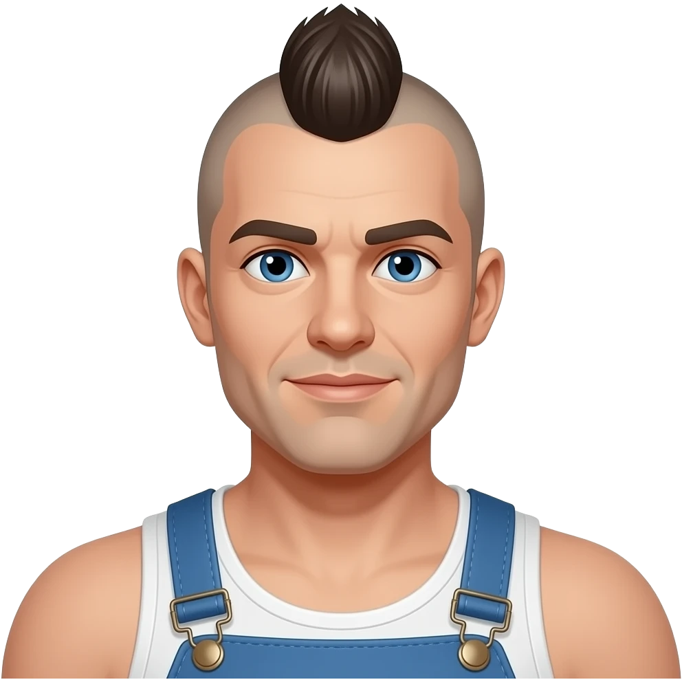50's man skinhead mohawk and blue eyes and more broad shoulder emoji