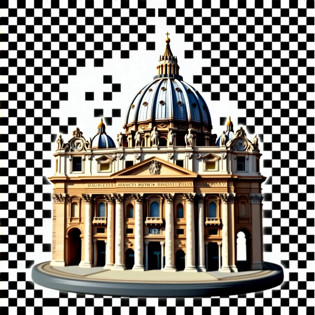 Basilica Sancti Petri in Vaticano in Bobblehead textures and style, transparent background emoji
