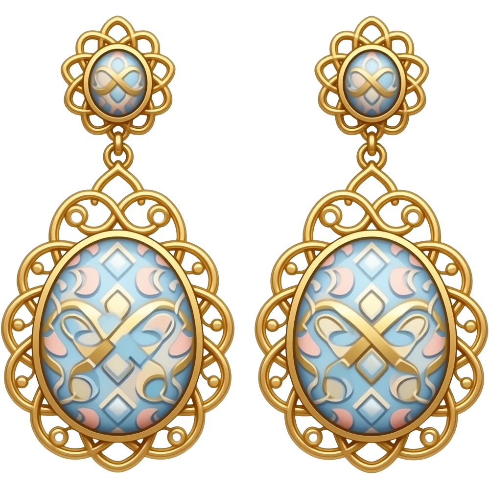 Dolce and Gabbana earrings with colourful pastel ornament print and golden detais emoji