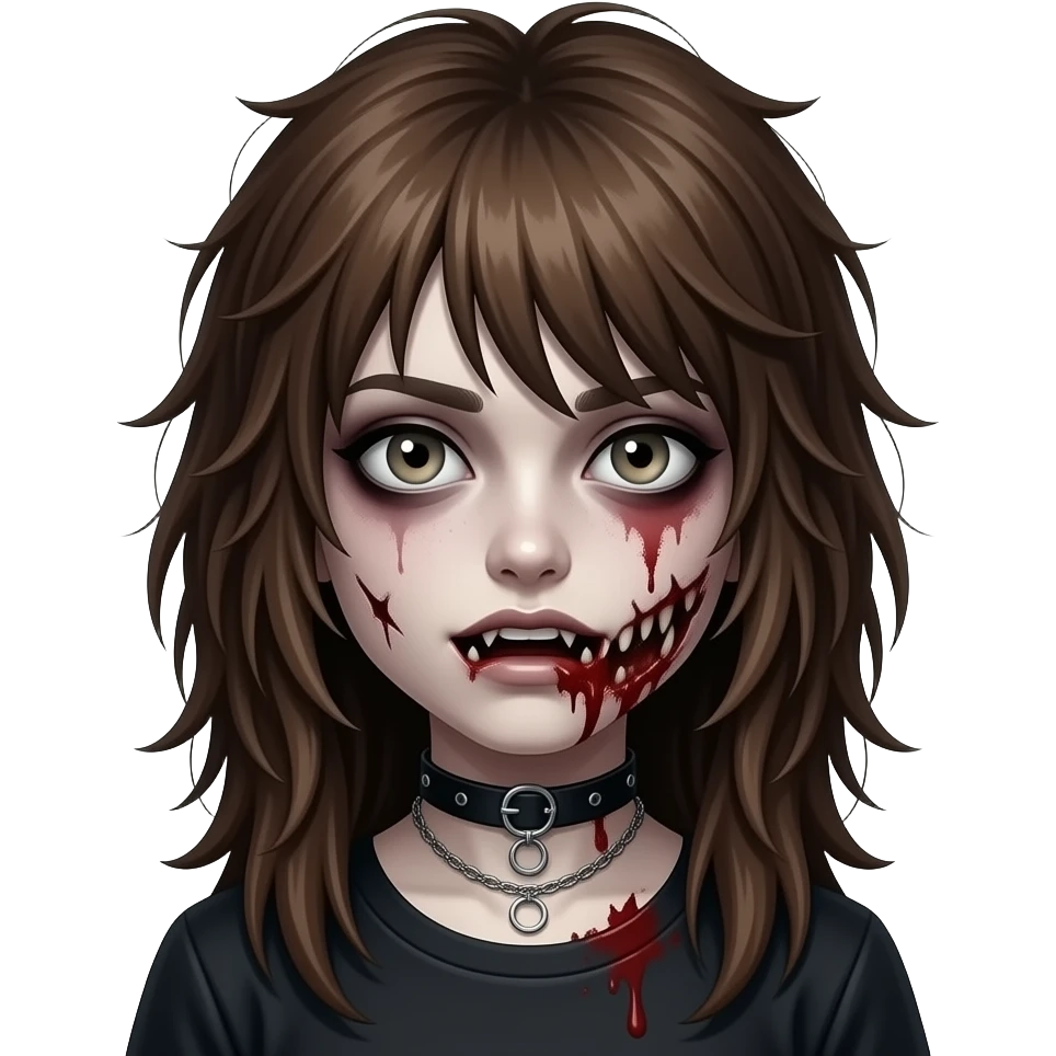 Girl, zombie, brown hair, long, emo, shaggy, dark, spooky, creepy emoji