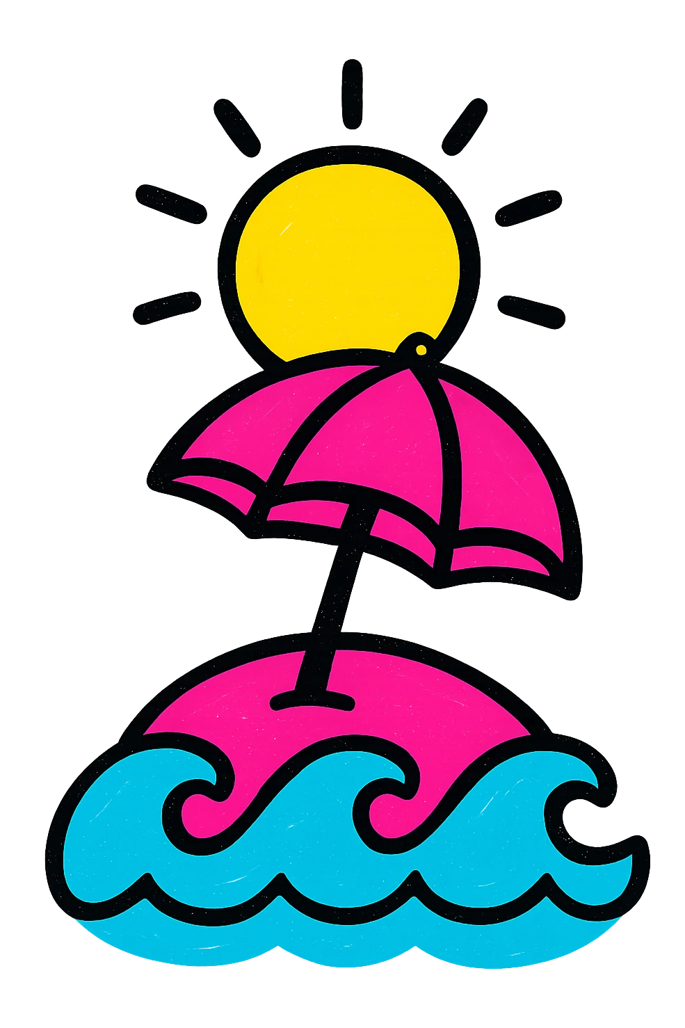 red summer, beach scene, sun, waves, minimal background emoji