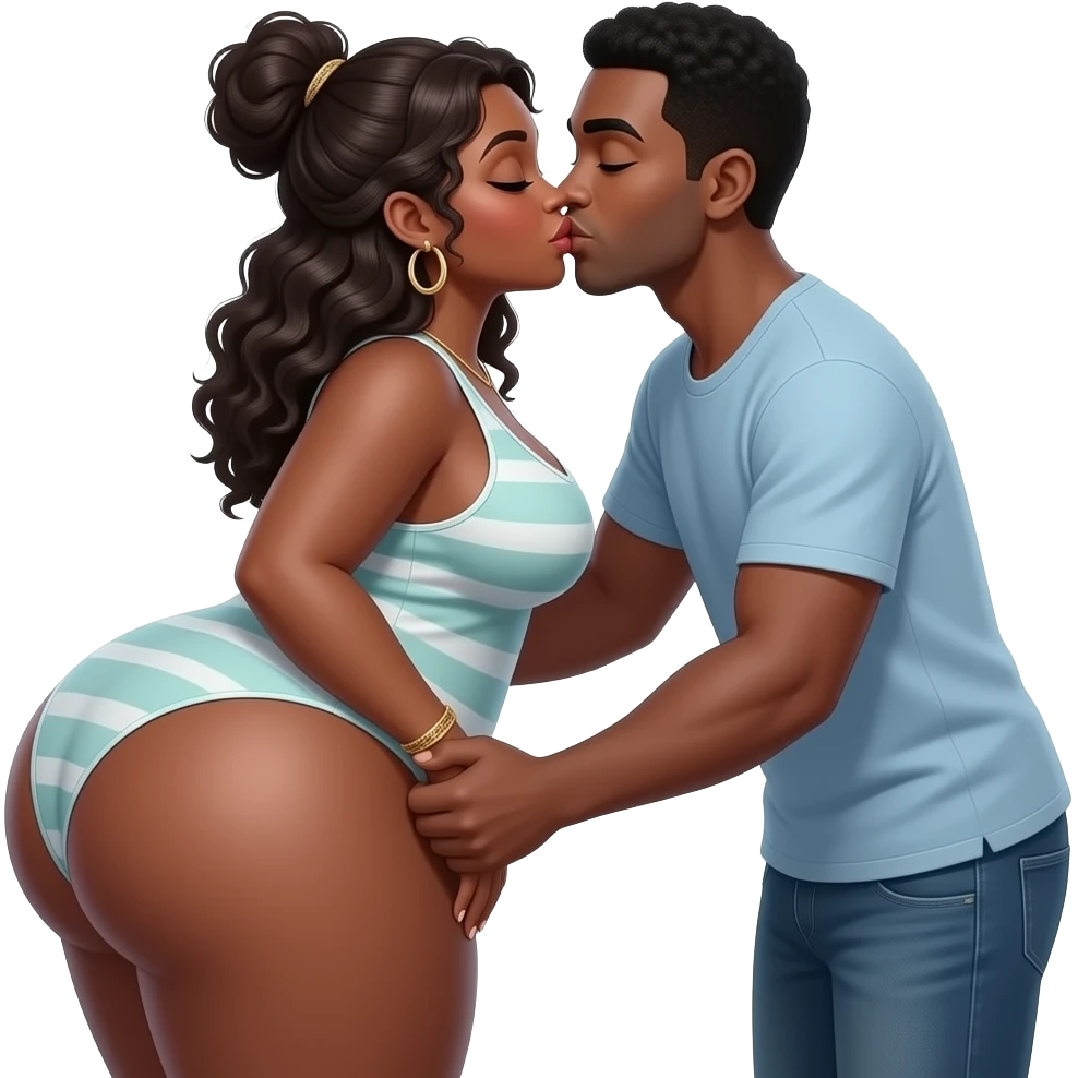 lightskin ebony big butt thick woman kissed black man kisses back and grab butt emoji