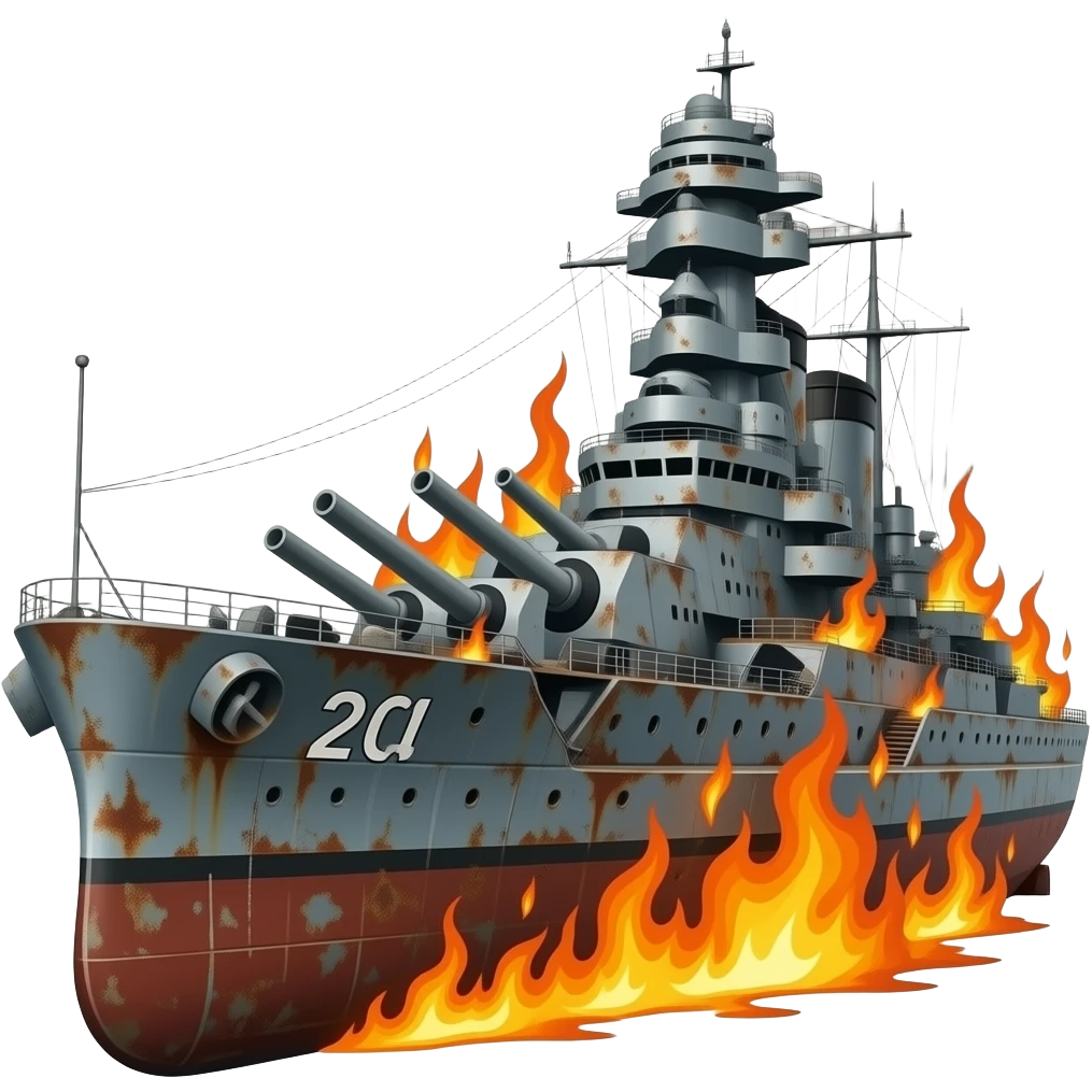 damaged warship rusty fire emoji