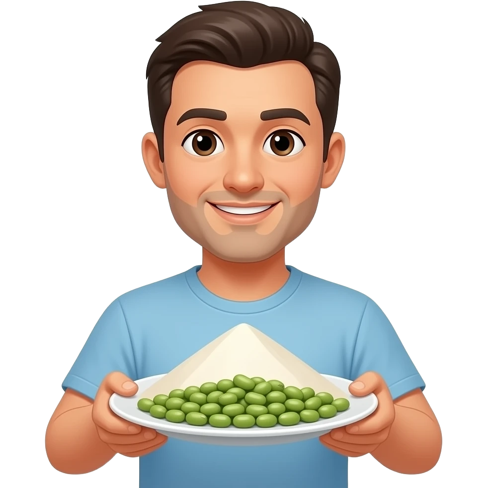 Um cara com um prato de feijão e farinha emoji