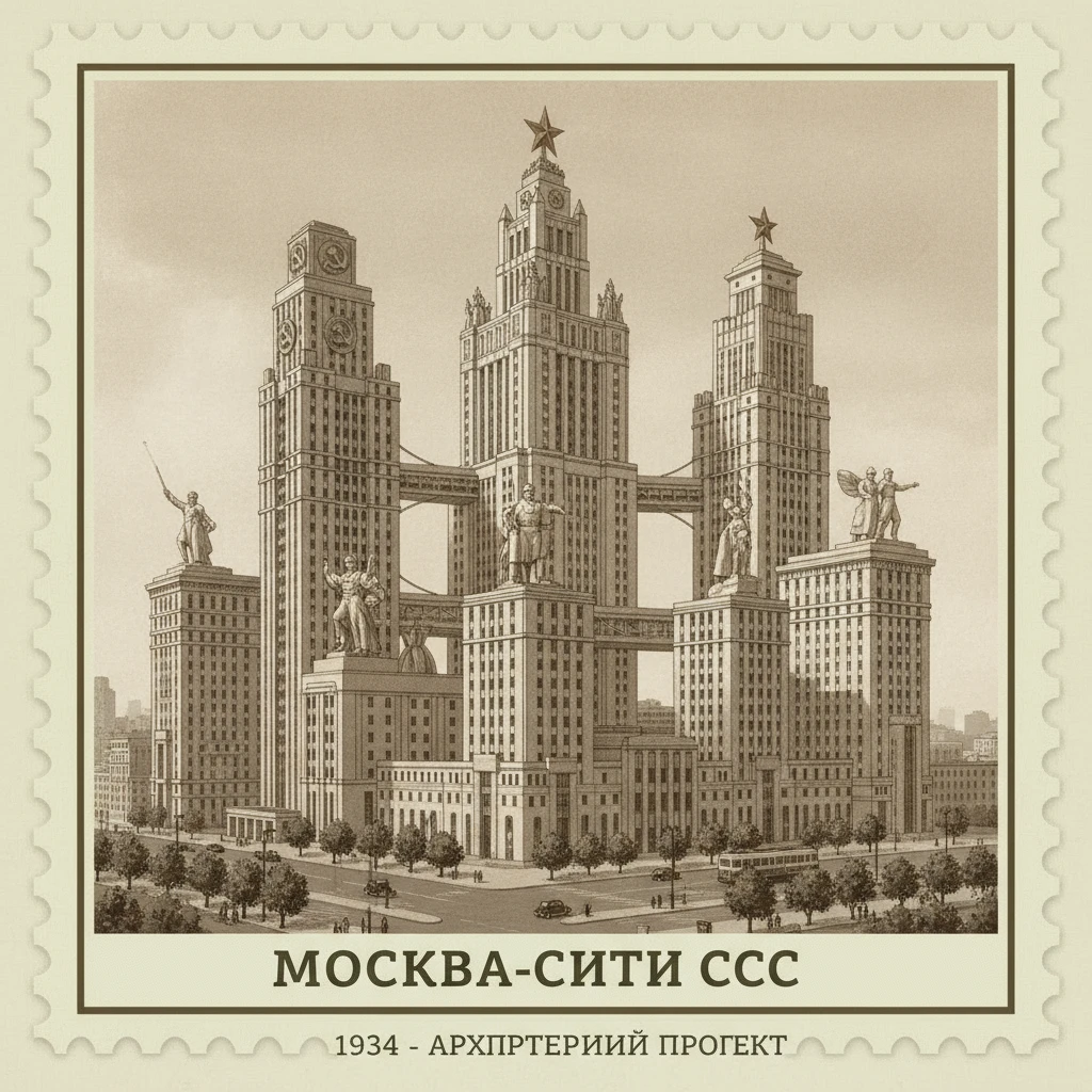 Москва-Сити, если бы его построили в СССР в 1934 году. Архивные чертежи

Стилизуй изображение под марку как на фото emoji
