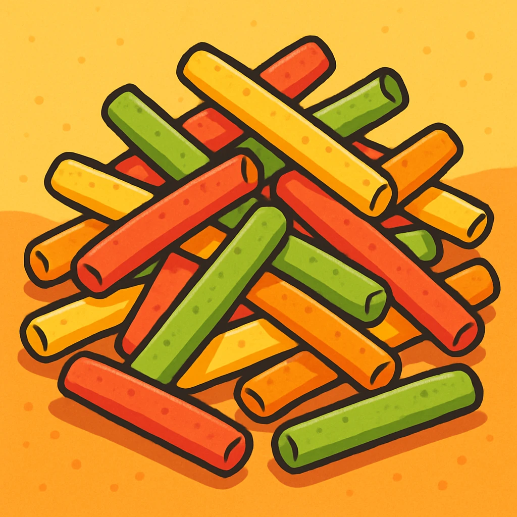 a playful pile of colorful veggie straws, snack food, cartoon style, vibrant and fun emoji