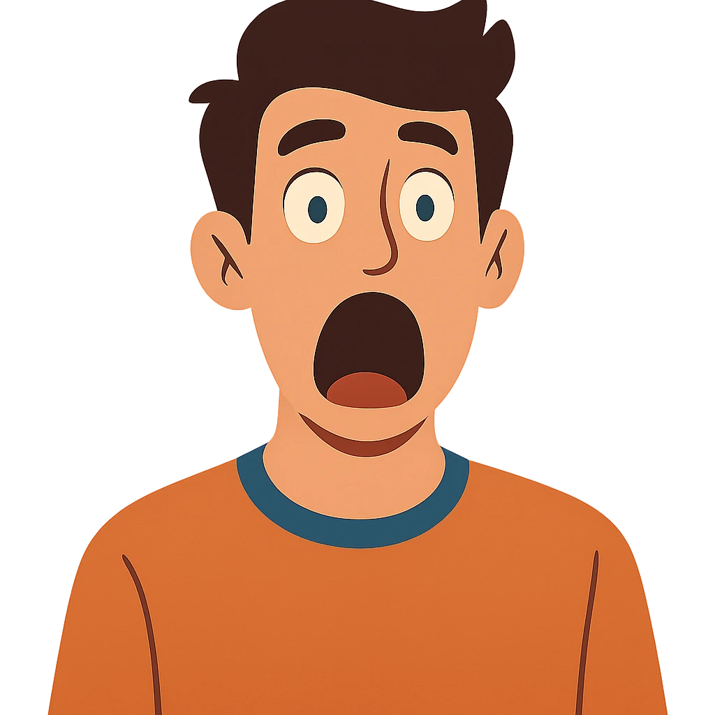 a shocked male character, mouth agape, modern illustration emoji