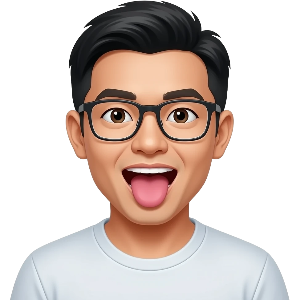 young man. Singaporean. with glasses. chewing loudly emoji