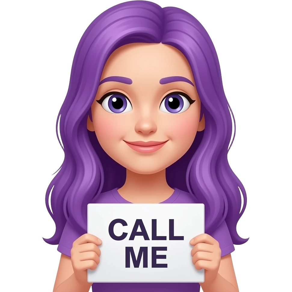 girl with long purple hair holding a CALL ME sign emoji