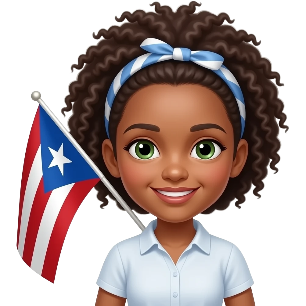 Light pale skin Afro Latina green eyes Boricua girl con bandera emoji