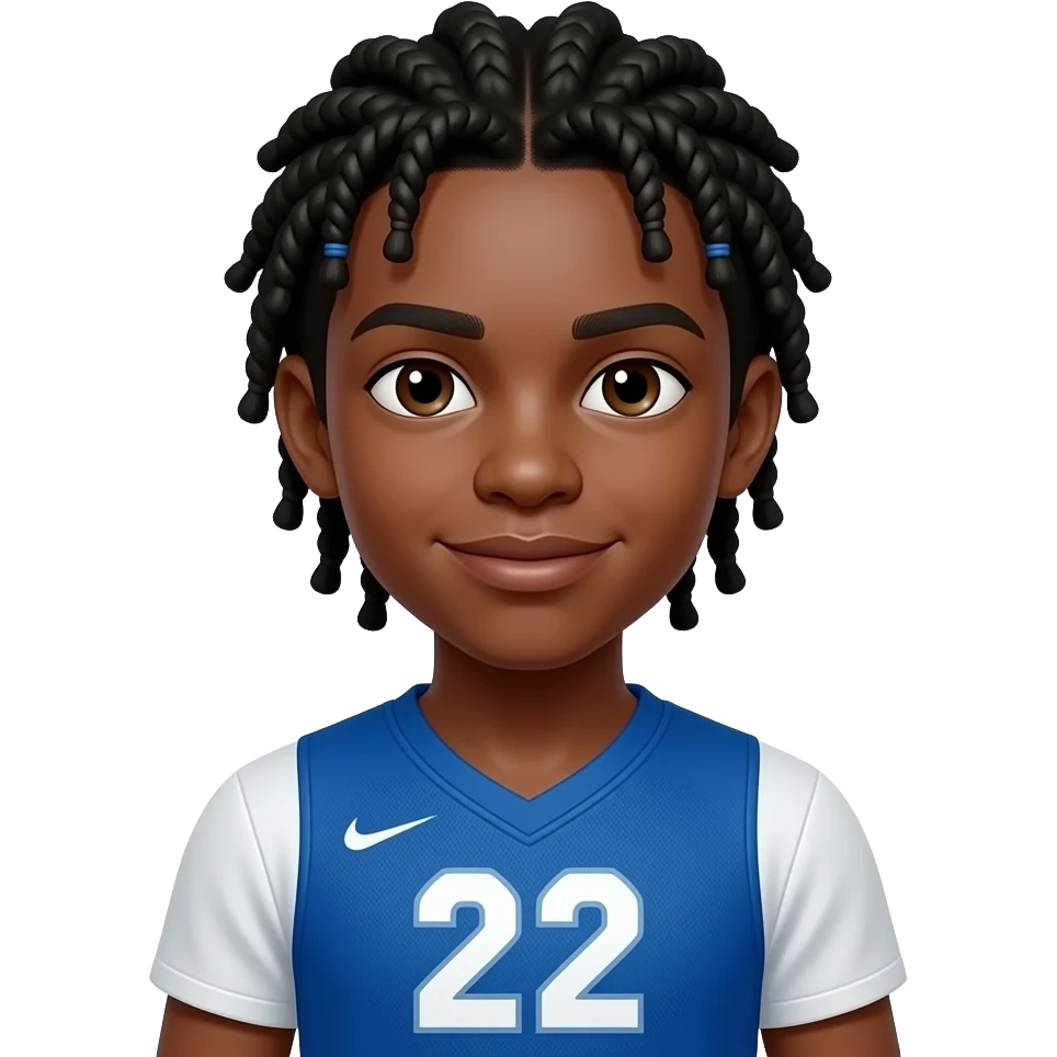 African American teenage boy with cornrow braids wearing a blue and white jersey shirt with 22 on it emoji