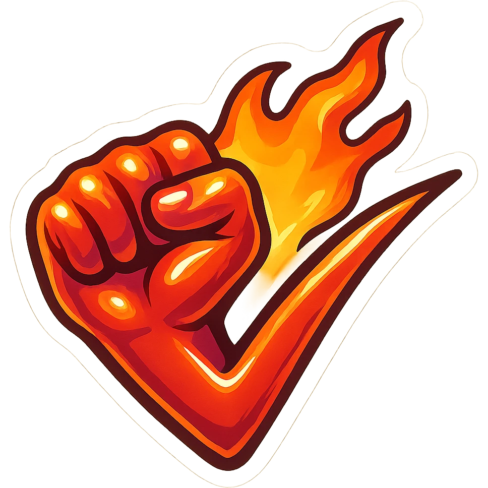 horizontal flaming fist "check", emoji emoji
