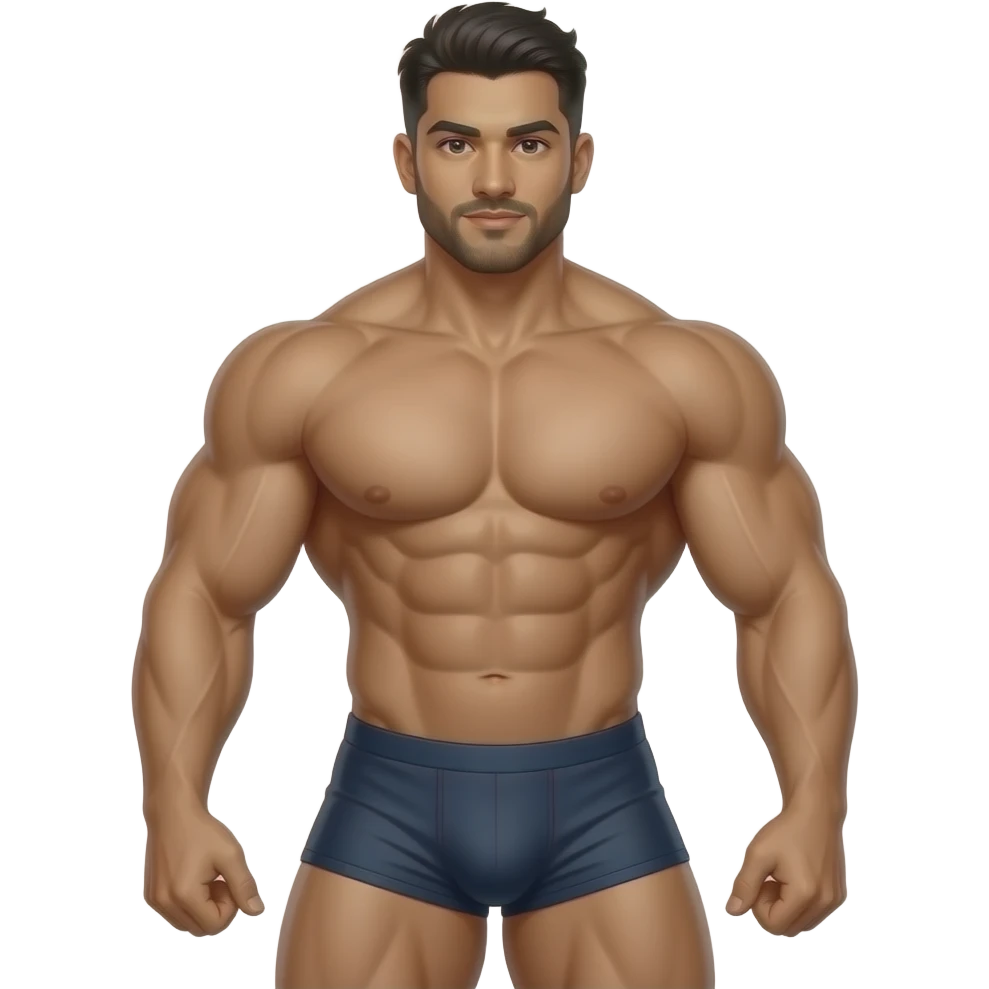 Huge indian muscular hairy bodybuilder in briefs with huge bulge full body sticker emoji
