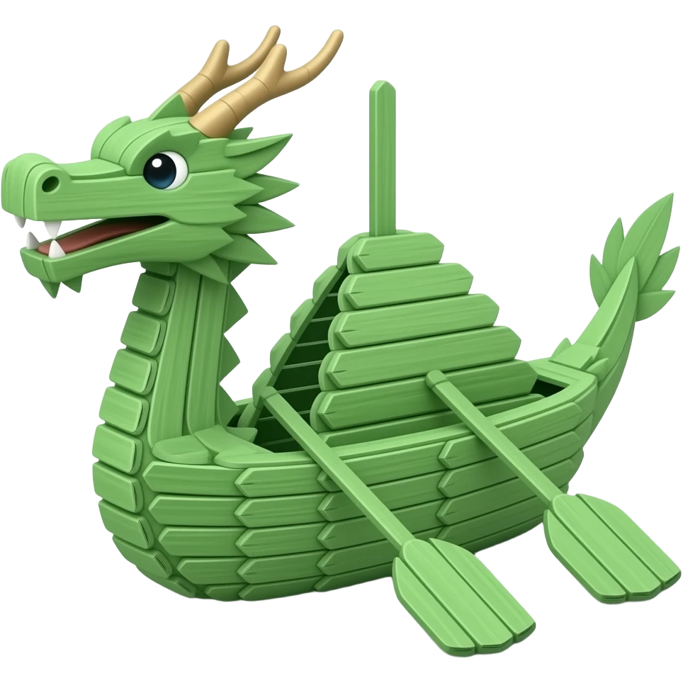 a green dragon non electrical boat out of paper sticks emoji