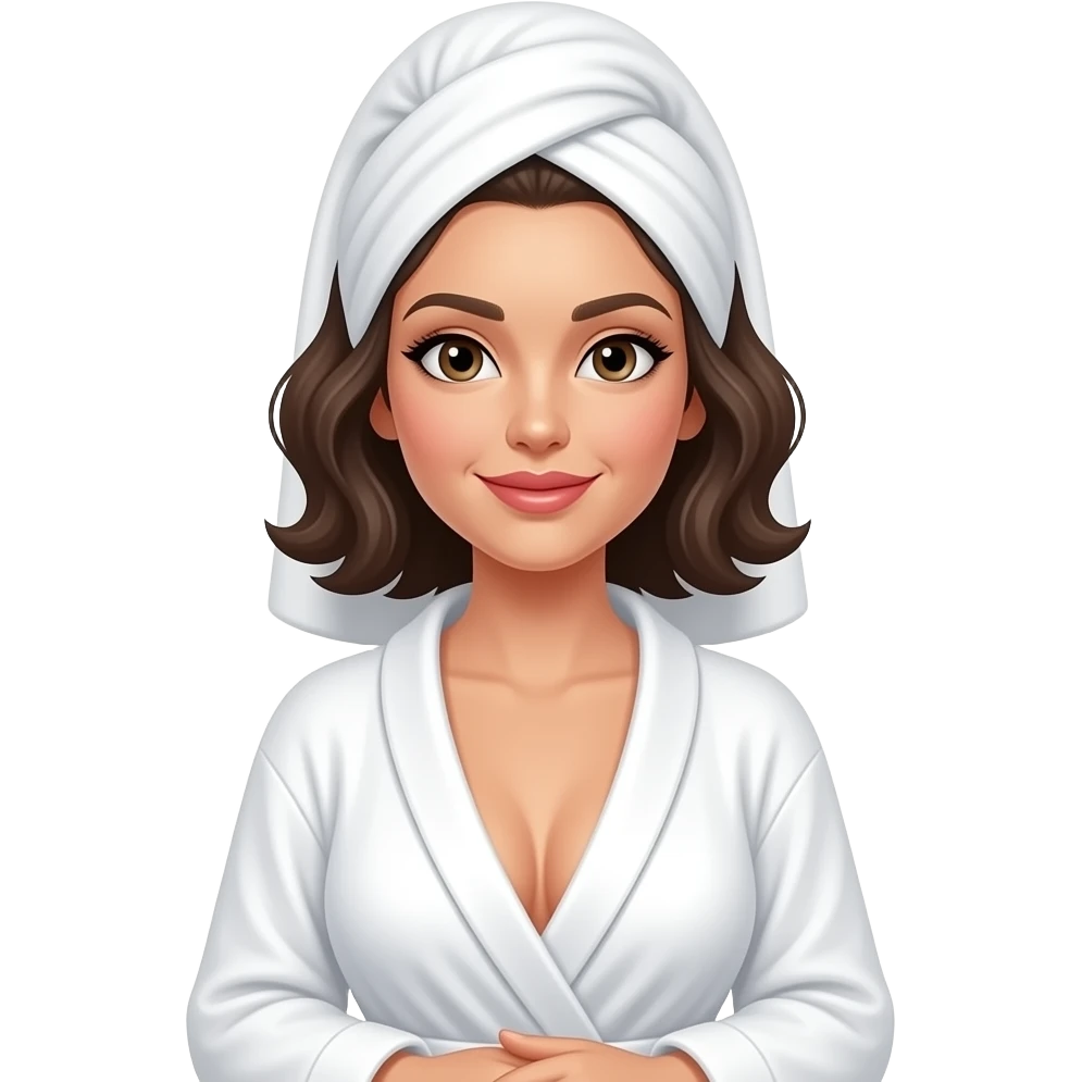 A woman that is in a spa clothing revealing her uncovered boobs emoji