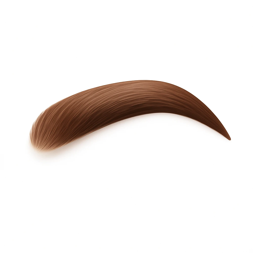A 3D emoji in iOS emoji aesthetic style of a single human eyebrow, smooth curved shape with natural texture and color, minimal realistic design, glossy Apple-style rendering, clean white background. emoji