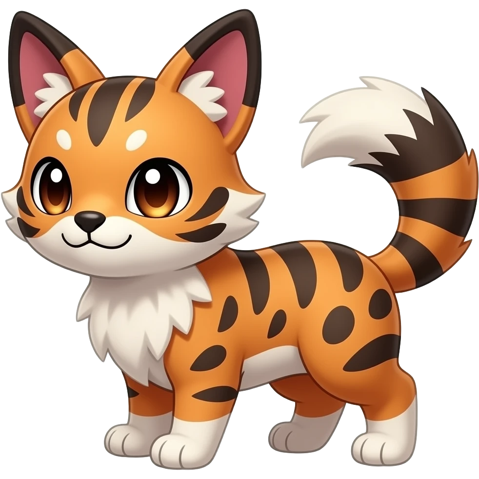 Colorful tropical reddish brownish blackish whitish kawaii cute Lynx-Trico-Sergal-Wolf-Vernid-Fakémon-Pokémon-creature (full body) emoji