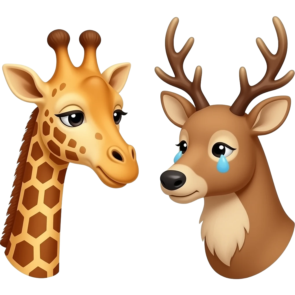 Einfacher Giraffenkopf traurig und Elchkopf traurig und schauen sich an emoji