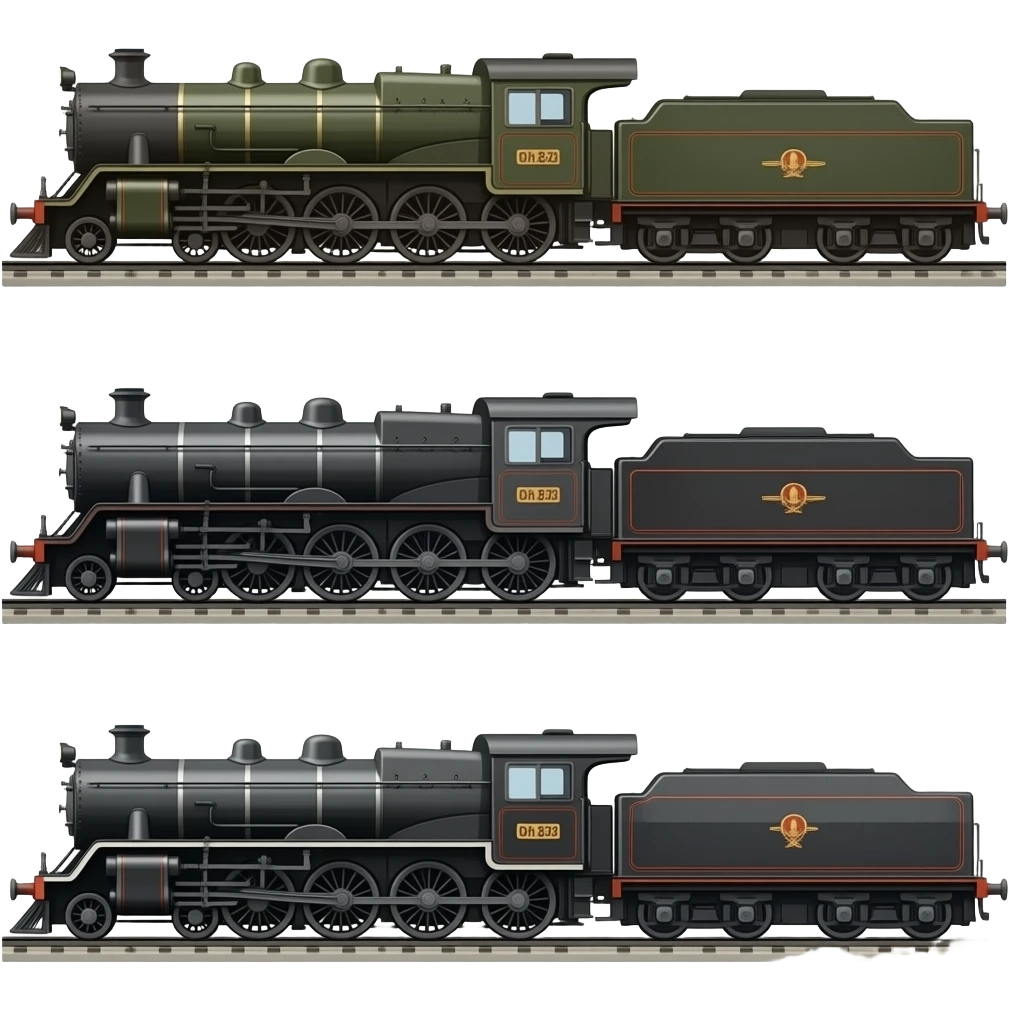 3 steam locomotives emoji