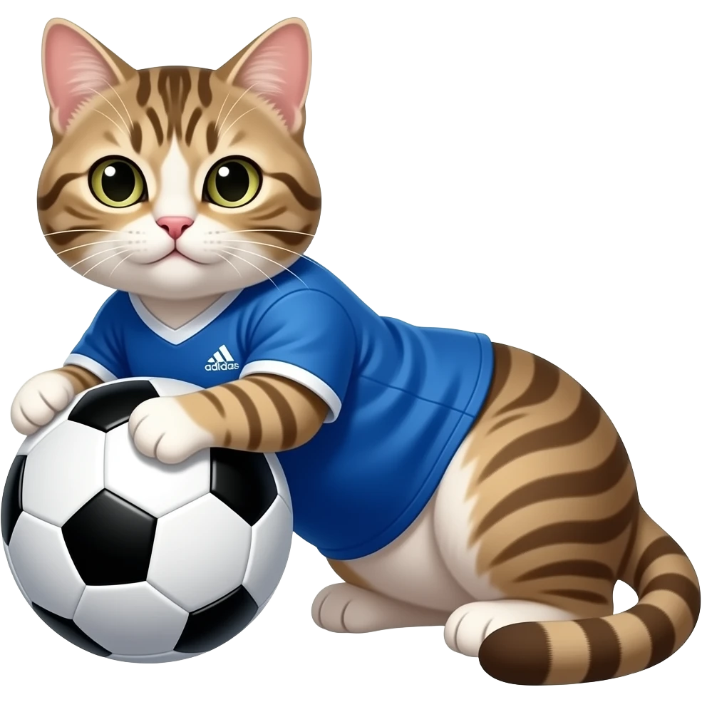Cat laying on  soccer ball  wearing blue adidas jersey emoji