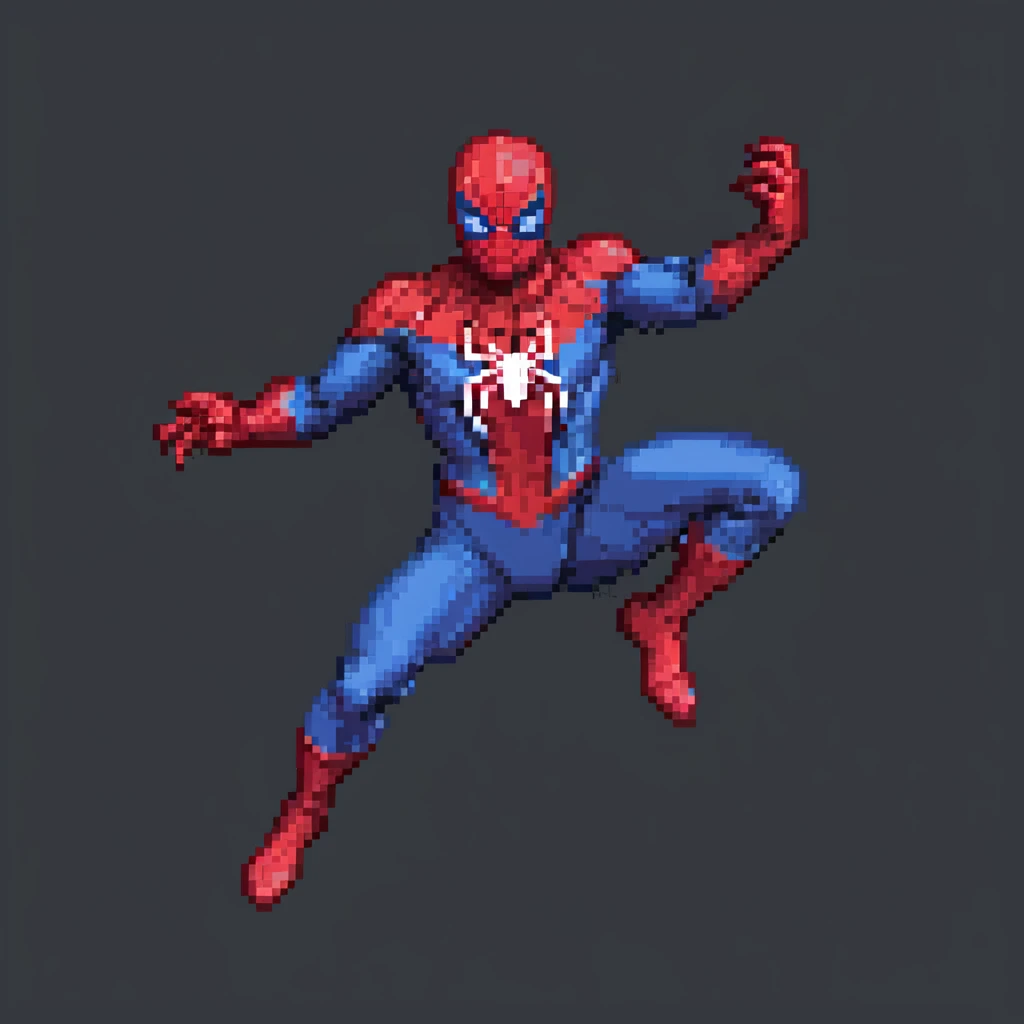 Spider-Man in pixel art style, classic red and blue suit, dynamic pose, simple background emoji