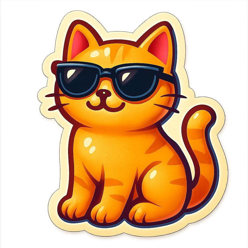 cat with sunglasses, playful and cool, sticker style, vibrant colors emoji