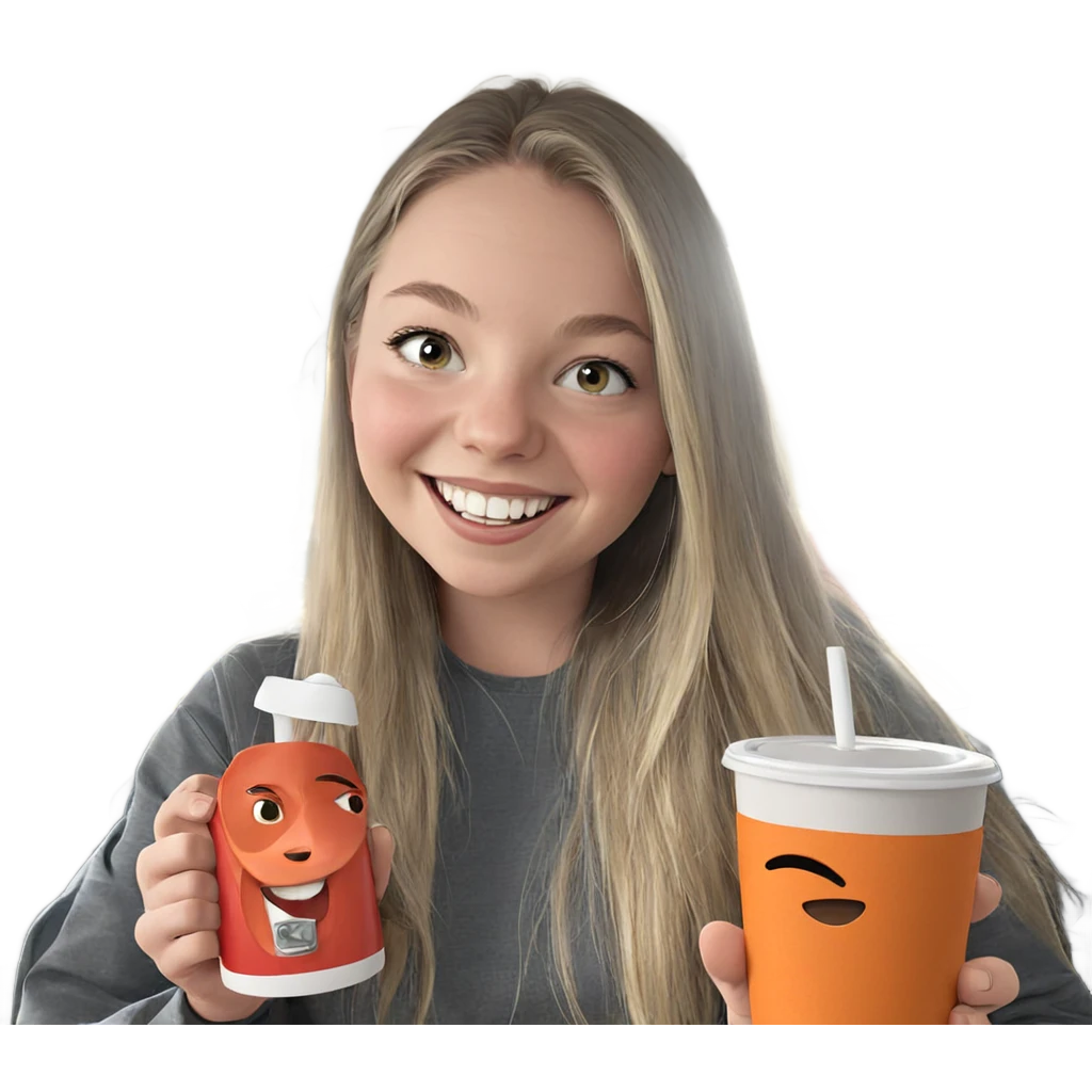 smiling girl with cup by car emoji