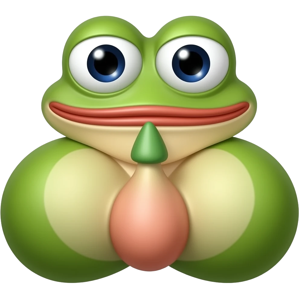 pepe the frog meme face on the tip of a penis and balls green penis with green tip realistic sex penis dick phallus emoji