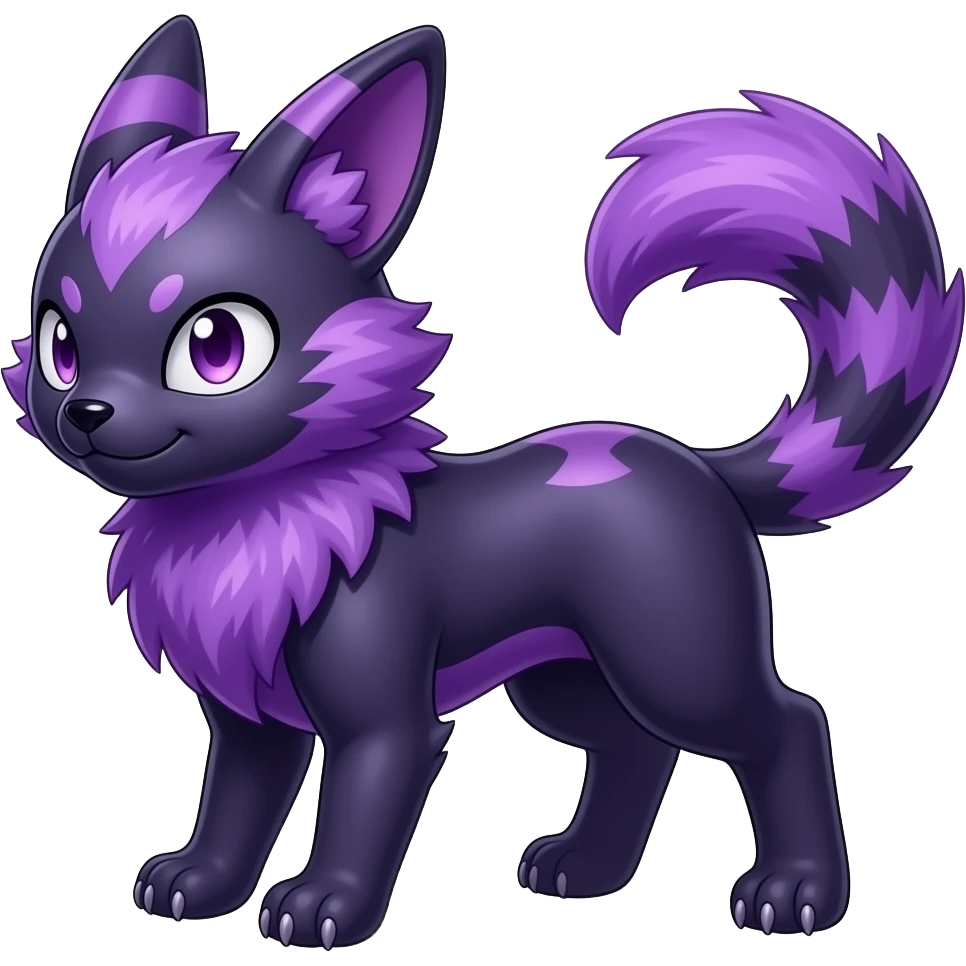 Realistic shiny Wisteria-Thistle-Violet-colored Demonic Furret-Umbreon-Noibat-Litten-Zorua-Pokémon-Fakémon-hybrid emoji