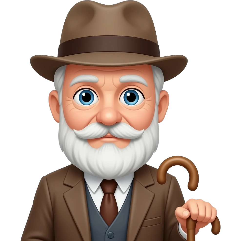, no mustache daper old man, with hat and walking stickstick emoji