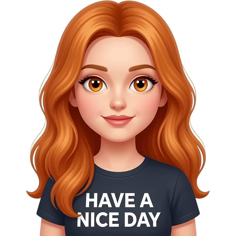 sexy girl with long ginger hair and ginger eyes a top with HAVE A NICE DAY written on it emoji