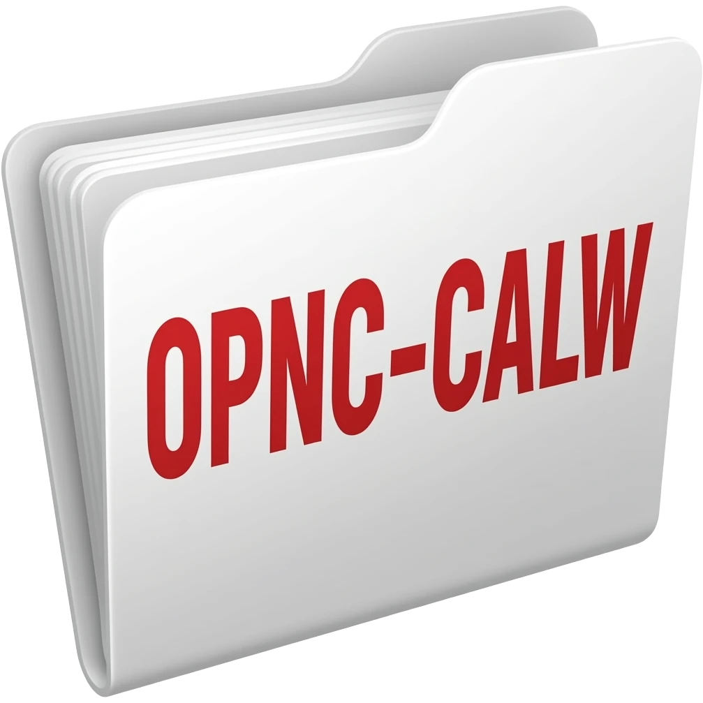 folder with a text on it as "OPENC-CALW" the text is in Red color! folder is in white color emoji