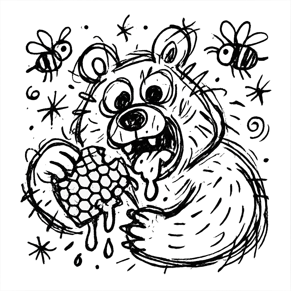 bear eating honeycomb with bees flying around emoji