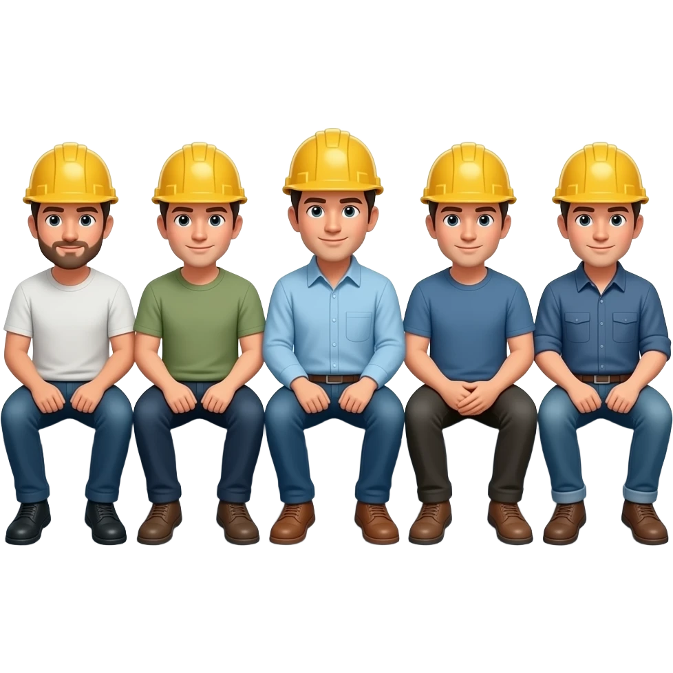 5 men in hard hat sitting on a metal roof emoji