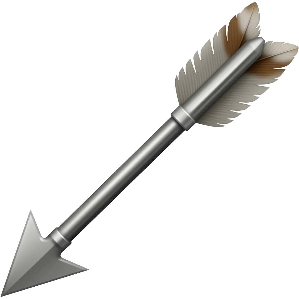 no background show a thick gray arrow shaft with the attached feathers being shot down and to the left like - NO BACKGROUND emoji