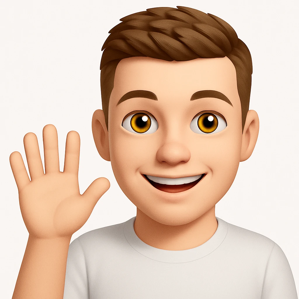 Based on these photos, make an emoji with facial features preserved, man say hello with white t-shirt emoji